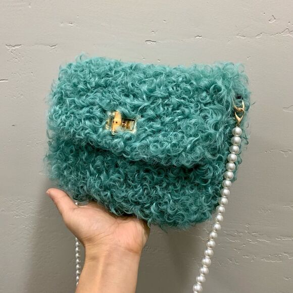 Handmade Genuine Curly Shearling Turn-lock Clutch/Shoulder Bag/Crossbody - Picture 8 of 14